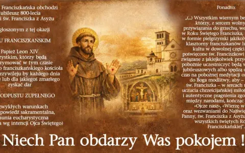 Św. Franciszek z Asyżu błogosławi w Roku Franciszkańskim. Obraz upamiętnia 800-lecie śmierci świętego.
