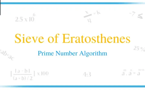 El algoritmo de la criba de Eratóstenes, un método para encontrar números primos, se muestra con varias fórmulas matemáticas de fondo.