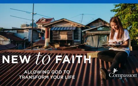 A young woman reads a Bible on a rooftop, embodying "New to Faith: Allowing God to Transform Your Life." This image reflects the biblical understanding of faith as a journey of transformation.