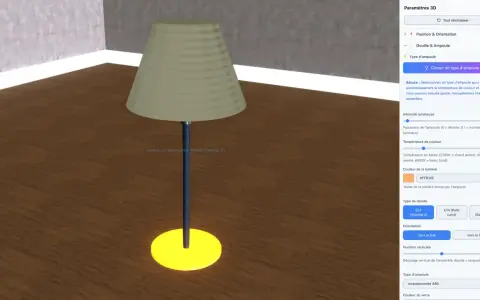 Lampe sur pied avec abat-jour beige, prête à refaire un abat-jour. Paramètres 3D pour ajuster l'ampoule.