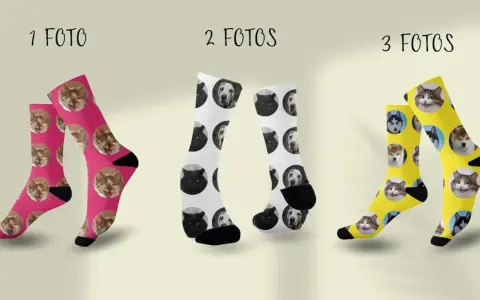 Calcetines serigrafiados con caras de gatos y perros en rosa, blanco y amarillo. ¡Perfectos para amantes de las mascotas!