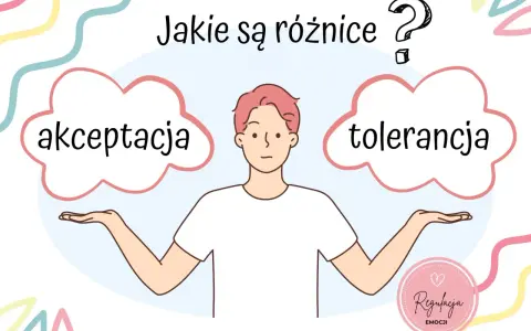 Postać z rozłożonymi rękami zastanawia się nad różnicą między akceptacją a tolerancją.