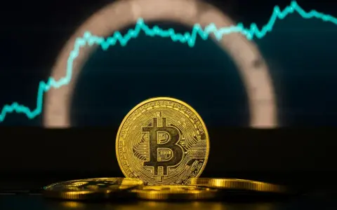Złoty bitcoin na tle wykresu. Kto by pomyślał, ile kosztował bitcoin w 2010 roku, patrząc na ten wzrost!