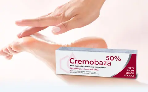 Cremobaza 50% – krem z mocznikiem na zrogowacenia. Skóra pięt, stóp, łokci i kolan staje się gładka.