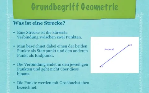 Eine Strecke AB verbindet zwei Punkte. Sie ist die kürzeste Verbindung, die senkrecht zu nichts steht, sondern gerade verläuft.