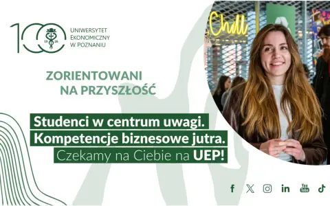 Studia marketingowe na UEP w Poznaniu. Uśmiechnięta studentka, przyszłe kompetencje biznesowe. Czekamy na Ciebie!