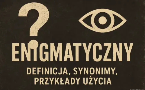 Enigmatyczny znak zapytania i oko nad napisem "ENIGMATYCZNY". Pod spodem definicja, synonimy, przykłady użycia.