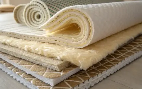 Échantillons de matériaux pour l'isolation textile recyclé, montrant différentes textures et épaisseurs.