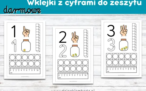 Darmowe liczby do wydruku: 1, 2, 3 z elementami do nauki liczenia i pisania cyfr.
