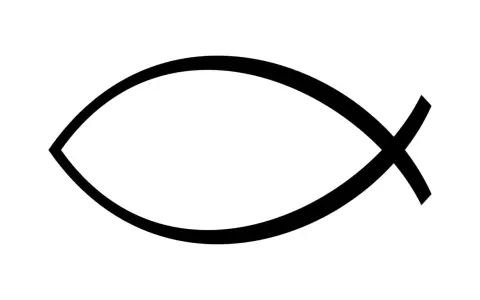 Symbol znaku zodiaku Ryby: dwie zakrzywione linie tworzące kształt ryby, połączone na środku ukośną kreską.