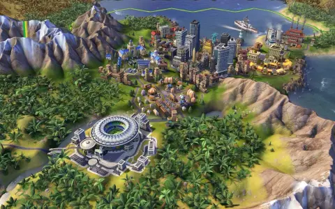 Rozbudowana metropolia z nowoczesnymi budynkami, stadionem i portem. Wskazówki do gry Civilization 6 poradnik.