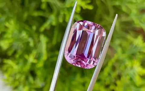 Una splendida kunzite rosa tenuta da una pinzetta, che ne esalta le proprietà e la brillantezza.