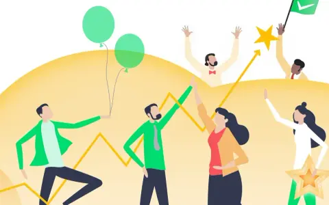 Succesvolle medewerkers vieren successen met ballonnen en sterren. Coaching medewerkers helpt teams groeien.