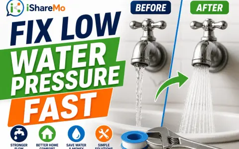 Fix low water pressure fast! Before and after comparison shows a weak stream vs. a strong spray. Learn how to increase water pressure for better flow.