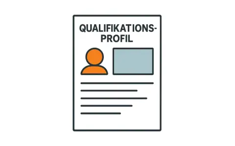 Ein Qualifikationsprofil mit Symbolen für persönliche Daten und Platz für berufliche Kompetenzen Beispiele.