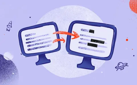 Dwa monitory z danymi i strzałki symbolizujące neutralizację dokumentów. W tle rakieta i UFO.