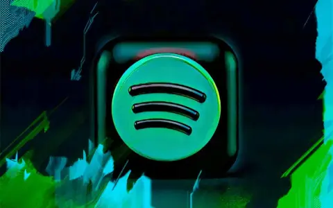 Spotify-logotypen lyser i grönt mot en mörk bakgrund med abstrakta, glitchiga effekter. Vem har mest lyssnare på Spotify?