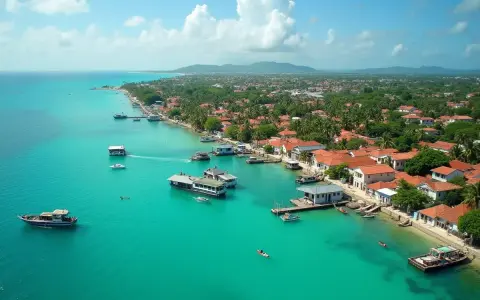 Turkusowa woda, łodzie i domy z czerwonymi dachami tworzą malowniczy widok. Czy Zanzibar to kraj? To archipelag, który jest częścią Tanzanii.