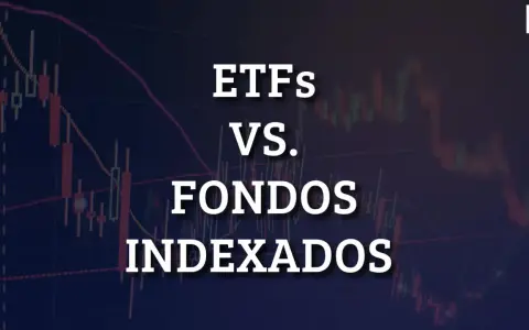 Gráfico de velas con texto "ETFs VS. FONDOS INDEXADOS". Explora la diferencia entre ETF y fondo indexado.