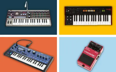 Syntezatory i efekt vocoder. Jeden z nich to talk box, który pozwala na modulowanie dźwięku głosem.