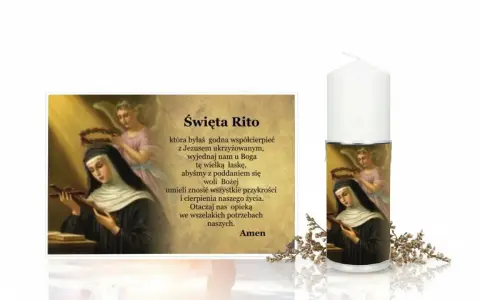 Święta Rito, wzór cierpliwości, z aniołem i krzyżem.