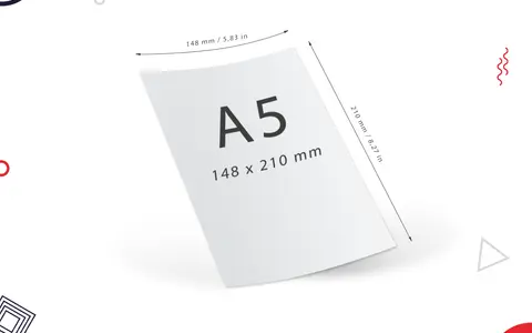 Karta papieru z napisem A5 i wymiarami 148 x 210 mm. Idealna do każdego projektu.