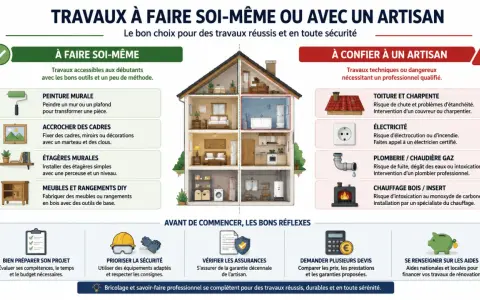 Guide comparatif pour **faire ses travaux soi même** ou confier les à un artisan. Illustre les tâches DIY et celles nécessitant un pro.
