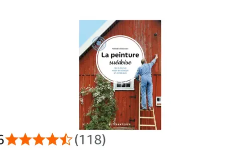 Couverture de livre "La peinture suédoise" montrant un homme peignant un mur en bois rouge.