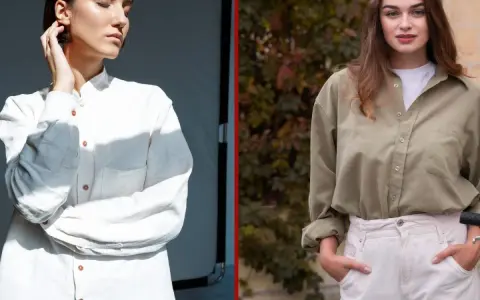 Dwie kobiety prezentują, jak nosić koszule oversize: jedna w białej, druga w oliwkowej. Luźny krój dodaje stylu.