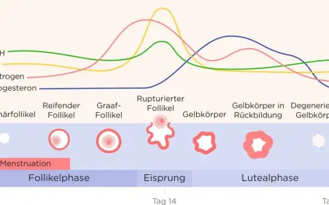 Diagramm zeigt Hormonverlauf im Zyklus. Verständnis hilft bei PMS.