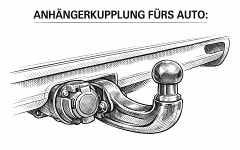 Eine Anhängerkupplung (AHK) am Auto: Dieses Bild zeigt eine detaillierte Zeichnung einer abnehmbaren Anhängerkupplung, bereit zum Ankuppeln eines Anhängers.