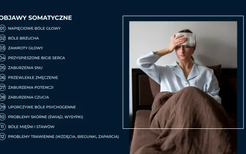 Kobieta z okładem na czole, cierpiąca na bóle somatyczne. Lista objawów i wskazówki, jak leczyć bóle somatyczne.