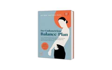 Buchcover "Der Endometriose Balance-Plan" von Dr. med. Matthias Riedl. Ein Ratgeber zur Endometriose Behandlung mit Rezepten für hormonelles Gleichgewicht.
