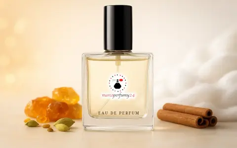 Elegancka butelka perfum z nutami kardamonu i cynamonu, sugerująca bogaty zapach piżma.