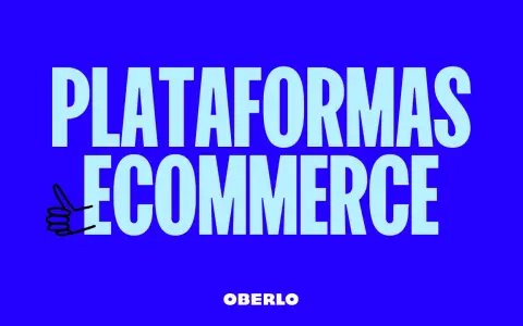 Texto grande y claro: "PLATAFORMAS ECOMMERCE". Un pulgar hacia arriba con un estilo de dibujo animado.