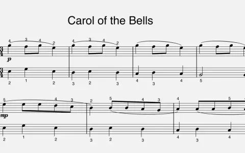 Fragment nut "Carol of the Bells" Mykoły Leontowycza. Słowa tej kolędy brzmią jak dzwonki.