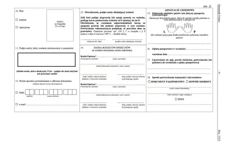 Formularz wniosku o paszport, sekcja 11: podpis osoby, która zostanie zamieszczony w paszporcie.
