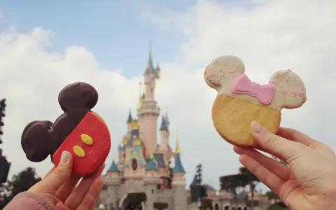 Mickey- und Minnie-Kekse vor dem Schloss. So lecker, was kann man im Disneyland Paris machen!
