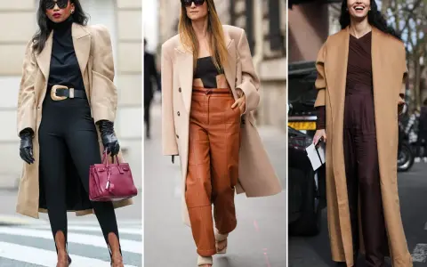 Tre donne mostrano come abbinare il color cammello con outfit eleganti: nero, cuoio e marrone scuro.