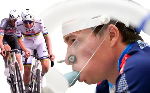 Cyclists training to improve their cycling VO2 max, with one wearing a mask for testing.