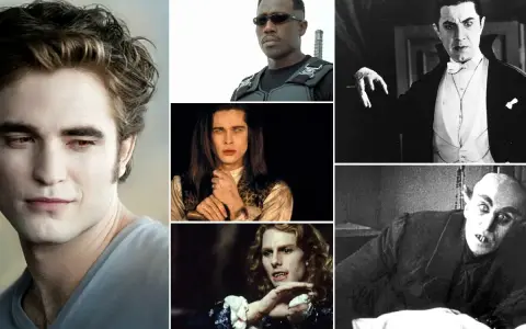 Kolaż postaci wampirów, od klasycznego Nosferatu po współczesne wcielenia, ilustruje ewolucję i parodię w literaturze.