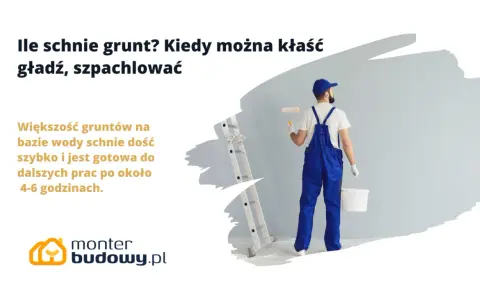 Budowlaniec z wałkiem i wiadrem czeka, aż grunt wyschnie. Większość gruntów wodnych schnie 4-6 godzin.