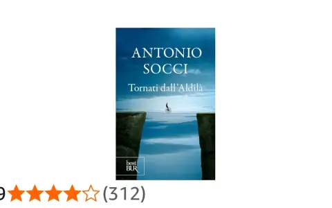 Copertina libro "Tornati dall'Aldilà" di Antonio Socci. Un funambolo su monociclo attraversa un baratro tra due rocce.