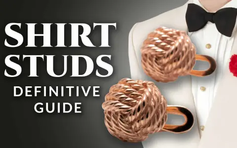 Learn how to wear tuxedo shirt studs with this definitive guide. Features knot-style studs on a formal shirt.