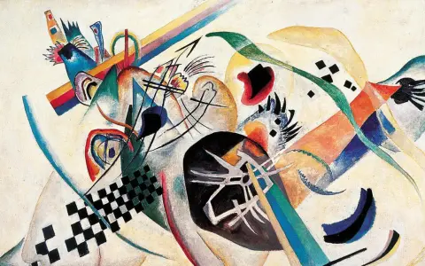 Abstrakte Kunst Beispiele: Ein dynamisches Zusammenspiel von Formen und Farben, das an eine Explosion von Gefühlen erinnert.