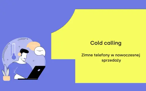 Ilustracja przedstawia pracownika call center z zestawem słuchawkowym i laptopem, symbolizującego cold calling.