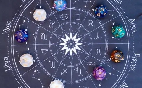 Kości do gry z symbolami zodiaku i numerologią 33.