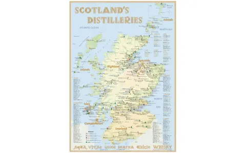 Karte der Whisky Regionen Schottlands mit Destillerien. Entdecke die Vielfalt der schottischen Whisky Regionen.