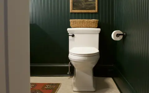 A white toilet with a basket on top, ready for a tutorial on how to replace toilet seat.