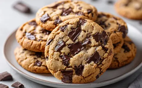 En hög med saftiga chocolate chip cookies, perfekta för ett enkelt recept.